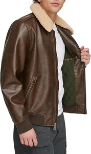 Chaqueta de cuero para motocicleta para hombre con cuello de piel sintética, cierre de cremallera, transpirable, estilo vintage, OEM ODM, MOQ bajo - Product Image 5