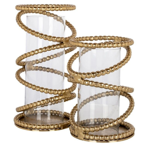 Élégant porte-bougies triple en forme d'arche, finition or brossé, avec cylindres en verre ; disponible à prix de gros. - Product Image 4