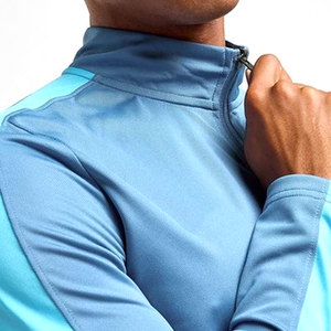 Ensemble de survêtement bleu pour homme, veste zippée intégrale, pantalon fuselé, séchage rapide, style sportif, couleur unie, col montant, coupe régulière, idéal pour le printemps - Product Image 5