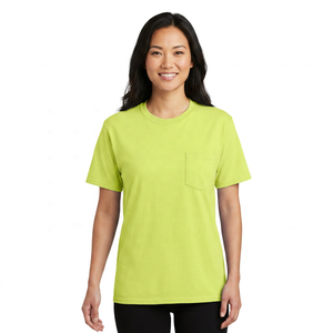 เสื้อยืดคอกลมแขนสั้นผู้ชายทรงปกติ สีพื้น ผ้าฝ้าย มีกระเป๋า สไตล์ลำลอง ผ้าเจอร์ซีย์ถัก - Product Image 2