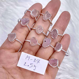 Bague en argent sterling 925 avec quartz rose naturel, bagues de créateur en quartz brut, bagues en argent sterling 925, prix de gros, bijoux - Product Image 1