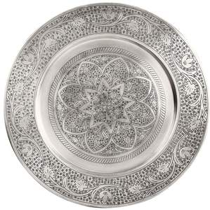 Plateau de service rond en acier inoxydable de style arabe, vaisselle antique personnalisée, assiette de présentation pour mariage et anniversaire - Product Image 2