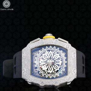 Charm Jewells Montre mécanique de luxe pour homme en acier inoxydable, cadran analogique, boîtier carré incrusté de diamants, bracelet en acier inoxydable 40 mm - Product Image 1