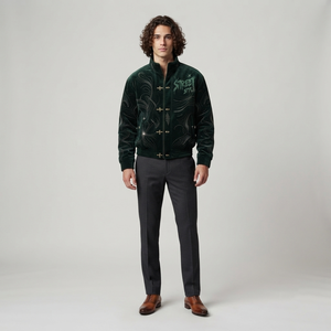 Blouson Bomber Homme Personnalisé Marron avec Strass, Col Montant à Boucle, Motif Tribal, Coupe Oversize, Streetwear Hiver, Manteau en Toile - Product Image 4