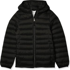 Black <b>Quilted</b> Hooded <b>Jacket</b> Full Sleeve Zipper Closure Winter Warm Puffer Coat Women's Regular Length Solid Color - Product Image 1