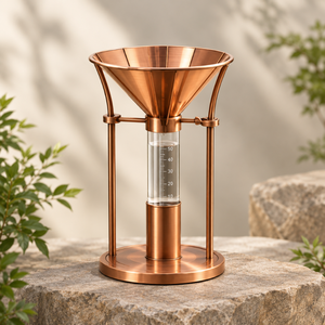 Pluviomètre en cuivre avec entonnoir de collecte et cylindre de mesure |   Instruments météorologiques pour une surveillance précise des précipitations - Product Image 2
