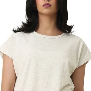 Women Light Beige Crew Neck <b>Cap</b> <b>Sleeve</b> T Shirt Loose Fit Cotton Casual Summer Basic <b>Top</b> Custom Wholesale OEM Manufacturer - Product Image 1