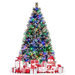 Albero di Natale di Lusso Pre-Illuminato da 2,1 m con 70 Bacche Rosse, 70 Pigne, Luci Cambiabili e Rami Allungabili Automaticamente per Casa/Ufficio (PET) - Product Image 3