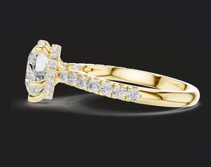 Anillo de Compromiso y Boda Elegante de Lujo con Diamantes Pavé y Halo Oculto, en Oro Sólido de 14K con Certificación IGI, en Forma de Corazón - Product Image 3