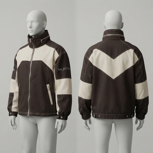 <b>Men</b> Brown <b>Cream</b> Color Block Windbreaker <b>Jacket</b> Stand Collar Full Zip Lightweight Outdoor Casual Sports <b>Jacket</b> - Product Image 2