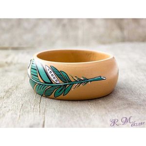 Brazaletes de Madera Pintados a Mano con Cristales, Accesorios de Moda Tradicionales y Elegantes para Mujer - Product Image 6