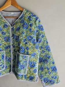 Veste matelassée florale pour femme en coton, manches trois quarts, col rond, poche plaquée, style printemps, broderie à la main - Product Image 3