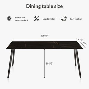 Tavolo da Pranzo in Pietra Sinterizzata/Marmo/Porcellana Dorato e Nero da 63 Pollici per Cucina e Soggiorno, Esclusivo per Uso Domestico - Product Image 5