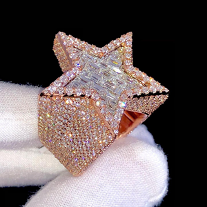 Baguette Star Lab Diamond Hip Hop Ring 18K Gold Plated 925 Silver Iced Out Celestial Statement Band Unisex Bling - Product Image 3