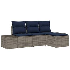 Ensemble de canapé de jardin en polyrotin synthétique gris 4 pièces avec coussins, mobilier d'extérieur, style contemporain - Product Image 2