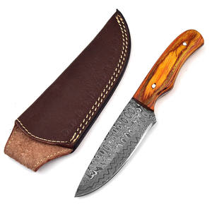 Couteau de chasse en acier Damas de qualité DIY, lame fixe à pointe tombante, manche en bois, survie en extérieur, OEM disponible à la vente - Product Image 4
