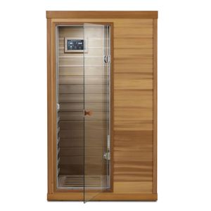 Mini Sauna interna per una persona in cedro rosso con porta in vetro a infrarossi sulla sinistra - Product Image 3