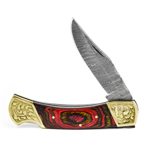 Cuchillo de bolsillo de acero de Damasco al por mayor DD-FK-WH920, hoja afilada hecha a mano con mango de madera exótica, cuchillo EDC para exteriores - Product Image 1