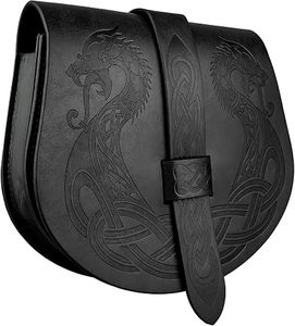 Bolsa Vikinga Hecha a Mano de Cuero Genuino, Bolsa Medieval con Dragón Celta Grabado, Accesorios para Cosplay LARP, Embalaje Personalizado - Product Image 1