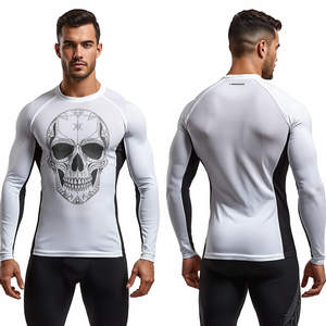 Camiseta Deportiva de Compresión de Manga Larga con Calavera de Diamantes de Imitación para Hombre, de Poliéster/Algodón Ecológico - Product Image 3
