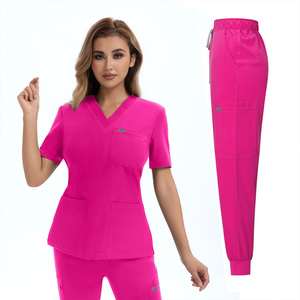 Ensemble de tenue médicale rose personnalisé pour femme 2026 – Uniforme d'hôpital, pantalon en polyester tricoté et haut à manches courtes pour infirmières - Product Image 3