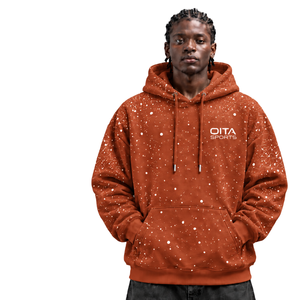 Sudadera con Capucha para Hombre, Estampado Naranja Quemado con Puntos Blancos, Sudadera Holgada de Manga Larga con Cordón Ajustable y Bolsillo Frontal Tipo Canguro - Product Image 1