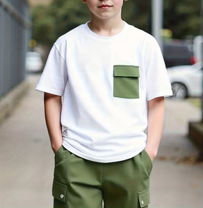 New Summer 2pcs Casual Boys' Cargo Shorts Set White Short Sleeve T-shirt Army Green Multi-Pocket Shorts (Breathable Quick-Dry) - Product Image 6