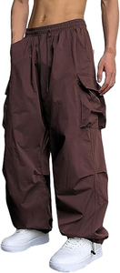 Men's Beige Cotton Cargo Pants Elastic Waist Drawstring Multiple Pockets Casual Autumn Wear Midweight Knitted <b>Harem</b> Style - Product Image 5