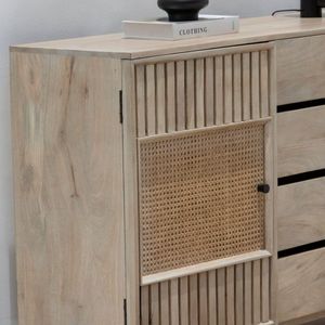 Modern Wooden <b>Sideboard</b> Cabinet Brown Side <b>Storage</b> Console with Canopy Drawer Fluted Door Rattan Insert for Living Room - Product Image 3