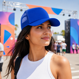Custom Foam Front Trucker <b>Cap</b> 6-Panel Mesh Back Embroidery Adjustable Unisex Casual <b>Hat</b> Blue - Product Image 3