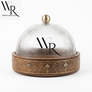 Ramadan Luxury Durable Eco-Friendly Insulated Casserole Set Tableware Collection Decorative Glass Cloche Covers Wooden Bases Eid - Product Image 1
