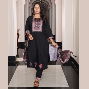Best Collection Women's <b>Black</b> Kurti Set 3/4 Sleeve Viscose shimmer Full Stitched for Regular and Festive Occasions - Product Image 1