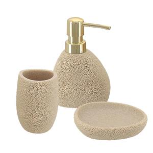 Juego de Baño en Piedra Beige, Perfecto para Decoración de Baño, Dispensador de Jabón, Portacepillos de Dientes y Accesorios - Product Image 1