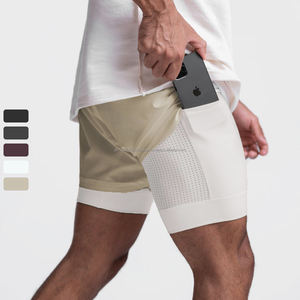 <b>Men's</b> 4-Way Stretch 2-in-1 Summer Breathable Lining Sports Workout Gym <b>Shorts</b> Custom LOGO <b>White</b> Color Sublimated Technique 6XL - Product Image 2