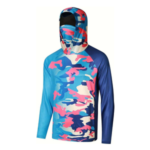 Camisas de Pesca Personalizadas al por Mayor para Hombre, Manga Larga, Sublimadas, Protección UV UPF 50, Secado Rápido, Sudadera con Capucha y Máscara Facial - Product Image 1