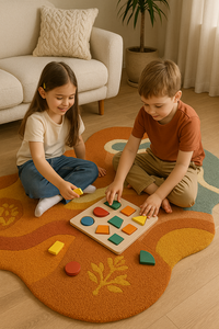 Tapis de qualité supérieure, forme irrégulière, bords ondulés, motif orange, écologique, pour salon - Product Image 3