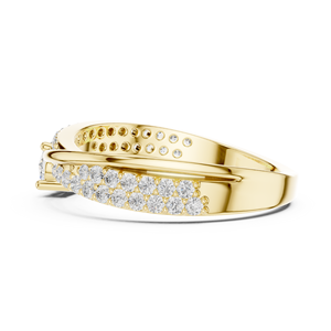 Bague de fiançailles solitaire ronde en or jaune de luxe avec double rangée de pavés, bague de promesse de mariage pour femme, bijoux - Product Image 5