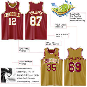 Trendy Reversible Basketball Jersey Set Mesh Maroon Gold Team Uniform Sublimation Breathable Men Youth Training Sports Clothing - Product Image 3