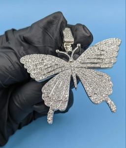 925 Sterling Silver <b>Butterfly</b> Pendant Moissanite <b>Charm</b> Iced Out Wing Jewelry Unisex Party Gift - Product Image 5