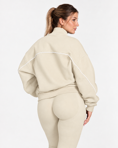 Wholesale <b>Women</b> Contrastline Zip <b>Jacket</b> Tracksuit Set Casual Two Piece Outfit Relaxed Fit Wide Leg Pants Matching Clothing - Product Image 4