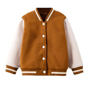 Premium Unisex Brown and <b>White</b> Varsity <b>Jacket</b> With Wool Blend Body Soft Sleeves Snap Button Closure Rib Knit Collar Cuffs - Product Image 1