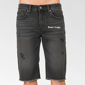 Pantalones cortos de mezclilla OEM/ODM hechos a medida con dobladillo deshilachado, hasta la rodilla, rasgados, de tela gruesa, transpirables, 100% algodón, para hombre - Product Image 4