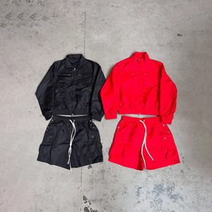 Custom Streetwear <b>Patch</b> Embroidery Logo Windbreaker and Shorts Set Heavyweight Nylon Polyester Tracksuit for Men - Product Image 4