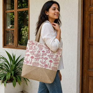 Wholesale Mushroom Print Jute <b>Canvas</b> Tote Bag 38x36x10 cm Custom Logo Beach <b>Shopper</b> OEM ODM Private Label Manufacturer Exporter - Product Image 6