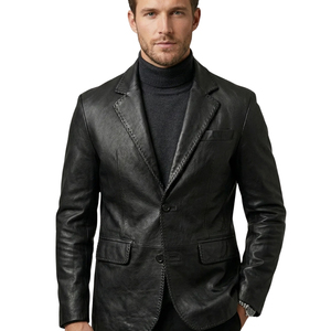 Blazer en cuir véritable noir pour homme Leather Cult, veste décontractée élégante à simple boutonnage - Product Image 3