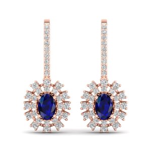 REYES Pendientes Minimalistas de Oro 9K 10K 14K 18K 22K con Diamantes y Zafiro Azul de Corte Ovalado para Mujer, Joyería Fina - Product Image 2
