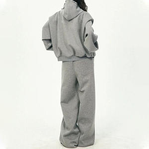 Ensemble de survêtement à capuche zippé pour femme, style vintage, coupe classique, en Spandex/Polyester, écologique, léger, décontracté, gris, pour l'hiver - Product Image 4