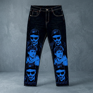 Jeans de Mezclilla Transpirables de Pierna Recta, Lavado Oscuro, con Estampado de Esqueleto Benjamin Franklin, Estilo Urbano, Cintura Media, 100% Algodón, Primavera - Product Image 3