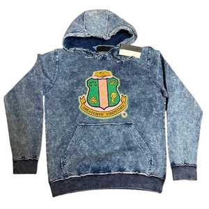 เสื้อฮู้ดดี้ผ้าเดนิมยีนส์ AKA Chenille Crest แบบยูนิเซ็กซ์ ปักลายตัวอักษรกรีก สไตล์พรีเมียม สตรีทแวร์ลำลอง ผ้าฝ้าย - Product Image 1