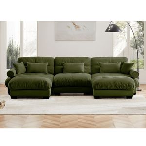 Divano Modulare a U Moderno a 3 Posti con Due Pouf Mobili, Cuscini Lombari e Cuscini Decorativi per Soggiorno - Product Image 3